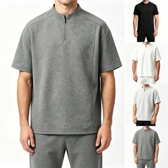 FRSASU Men's Quarter Zip Athletic Shirt Loose Fit Breathable Workout Top Casual Short Sleeve Performance Training Tee White