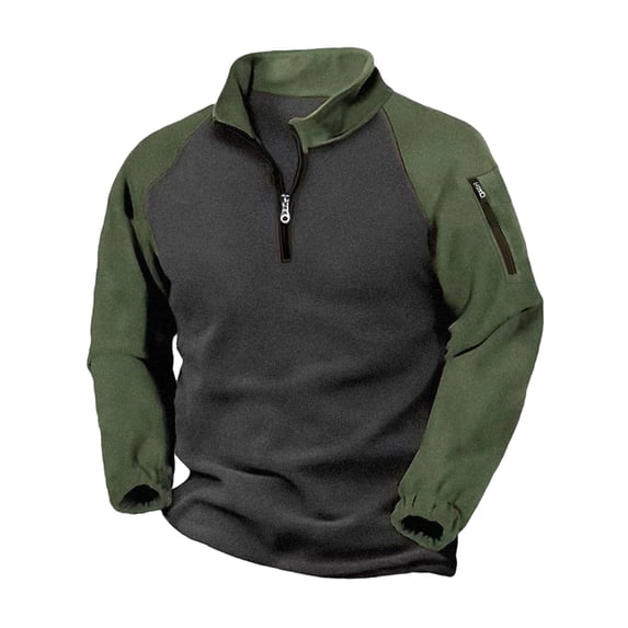 FRSASU Men's Quarter Zip Color Block Pullover Soft Fleece-Lined Mock Neck thermal Casual Long Sleeve Sweatshirts (S-3XL) Army Green