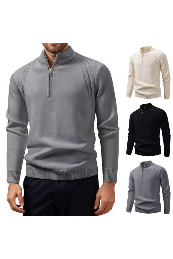 Men's Quarter Zip Golf Pullover Sweater with Mock Collar, thermal Merino Wool, Breathable Soft Fabric Gray