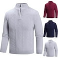 thumbnail image 1 of FRSASU Men's Quarter Zip Pullover Elastic Sweater Cable Knit Casual Stand Collar Texture Knitted Sweaters Wine, 1 of 5