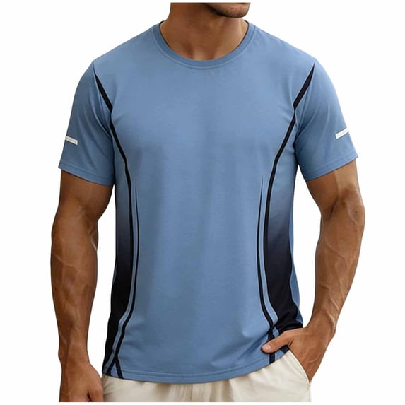 FRSASU Men's Quick Dry Breathable Workout Fitted T Shirts Athletic Mesh Short Sleeve Crew Neck Tee Blue