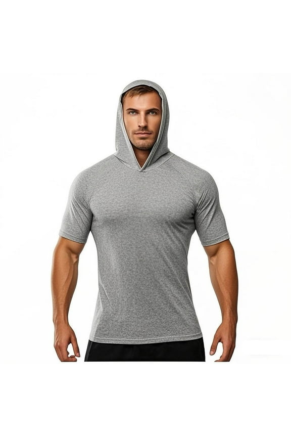 Men's Quick Dry Hooded UPF 50+ Sun Protection Ice Silk T Shirts Short Sleeve Athletic Fishing Hoodie Shirts Rash Guards Gray