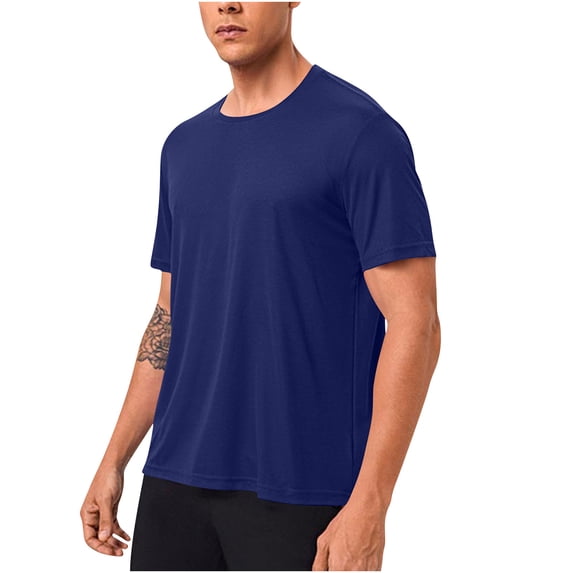 FRSASU Men's Quick Dry Lightweight Athletic T-Shirts Workout Gym Tops Short Sleeve Running Performance Activewear Tee Shirt Dark Blue