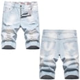 thumbnail image 1 of FRSASU Men's Raw Hem Ripped Denim Shorts Mid Rise Washed Distressed Jean Shorts Slim Fit Knee Length Denim Short Pants Light Blue, 1 of 9