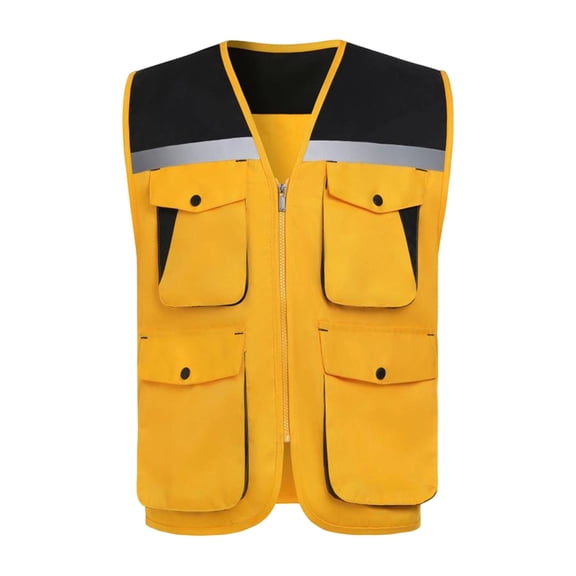 FRSASU Men's Reflective Vest Casual Sleeveless Lightweight Outdoor Hiking Fishing Travel Vest with Multi Pockets Yellow