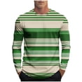 thumbnail image 1 of FRSASU Men's Retro Color Block Stripe Printed Loose Long Sleeve Shirt Crewneck Basic Tee Tops Green, 1 of 5