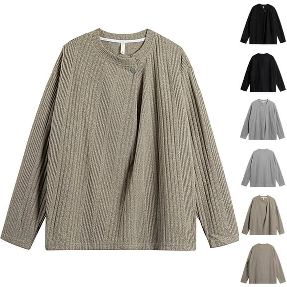 FRSASU Men's Retro Long Sleeve Polo Shirts 1/4 Button Stand up Collar Fashion Casual Tops T-Shirt Khaki