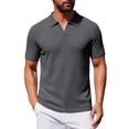 thumbnail image 1 of FRSASU Men's Ribbed Polo Shirts Short Sleeve V-Neck Slim Fit Polo Shirt Casual Summer Collared Golf Shirt Dark Gray, 1 of 5