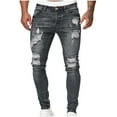thumbnail image 1 of FRSASU Men's Ripped Jean Solid Color Elastic Casual Distressed Denim Summer Pants Gray, 1 of 5