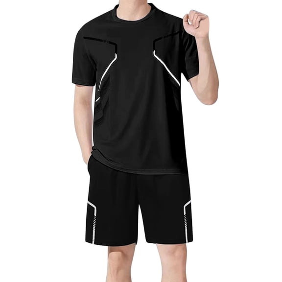 FRSASU Men's Round Neck T Shirt and Elastic Waist Shorts Summer Tracksuit Casual Two Piece Outfits Black