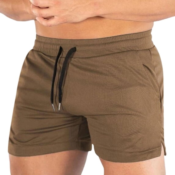 FRSASU Men's Running Workout Bodybuilding Gym Shorts Athletic Sports Casual Short Pants with Drawstring Khaki
