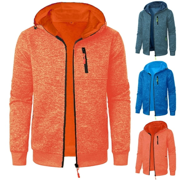 FRSASU Men's Running Workout Fitness Jacket Casual Breathable Long Sleeve Hooded Sweatshirt Active Sports Jacket Coat with Zip Pocket Workwear Outerwear Jackets Orange