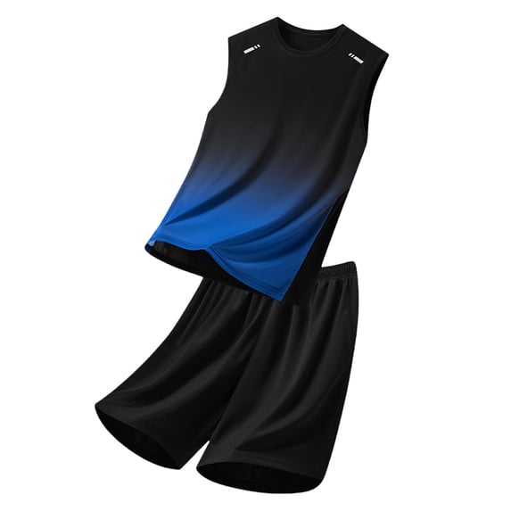 FRSASU Men's Sets 2 Piece Outfits Crew Neck Sleeveless Solid Tank Top and Drawstring Waist Shorts Set Workout Tracksuit Blue