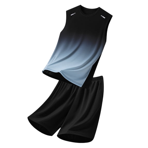 FRSASU Men's Sets 2 Piece Outfits Crew Neck Sleeveless Solid Tank Top and Drawstring Waist Shorts Set Workout Tracksuit Gray