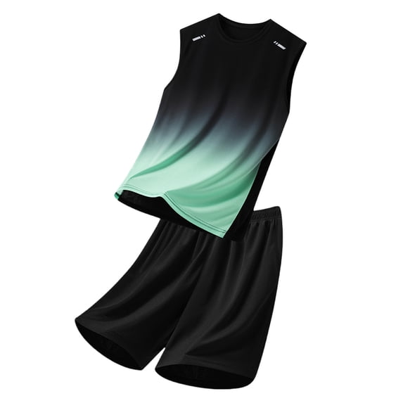 FRSASU Men's Sets 2 Piece Outfits Crew Neck Sleeveless Solid Tank Top and Drawstring Waist Shorts Set Workout Tracksuit Green