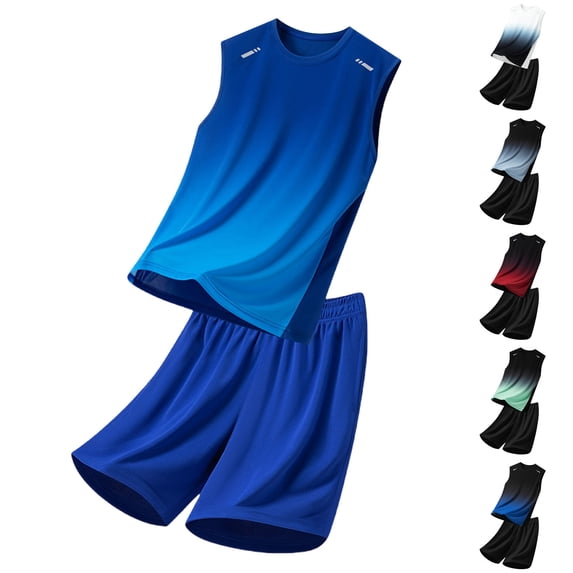 FRSASU Men's Sets 2 Piece Outfits Crew Neck Sleeveless Solid Tank Top and Drawstring Waist Shorts Set Workout Tracksuit White