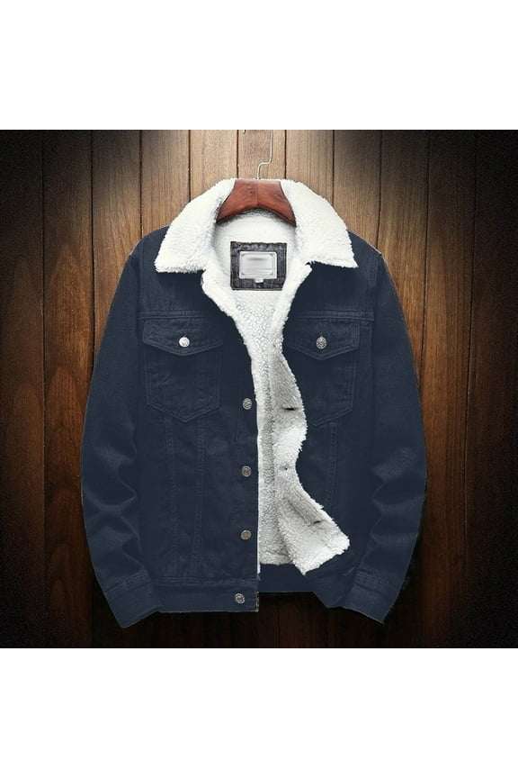 Men's Sherpa Fleece Lined Denim Jacket Warm Winter Trucker Jacket Lapel Single Breasted Cowboy Jean Jacket Light Blue