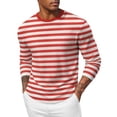 thumbnail image 1 of FRSASU Men's Shirt Striped Cotton Spandex Crewneck Long Sleeve Basic Pullover Casual Lightweight Loose Versatile Workout Tops Orange, 1 of 5