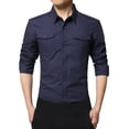 thumbnail image 1 of FRSASU Men's Shirts Long Sleeve Shirt Retro Jacket Button Down Casual Stylish Outwear Work Tops with Pockets Dark Blue, 1 of 7