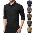thumbnail image 1 of FRSASU Men's Shirts Long Sleeve Shirt Retro Jacket Button Down Casual Stylish Outwear Work Tops with Pockets Khaki, 1 of 9
