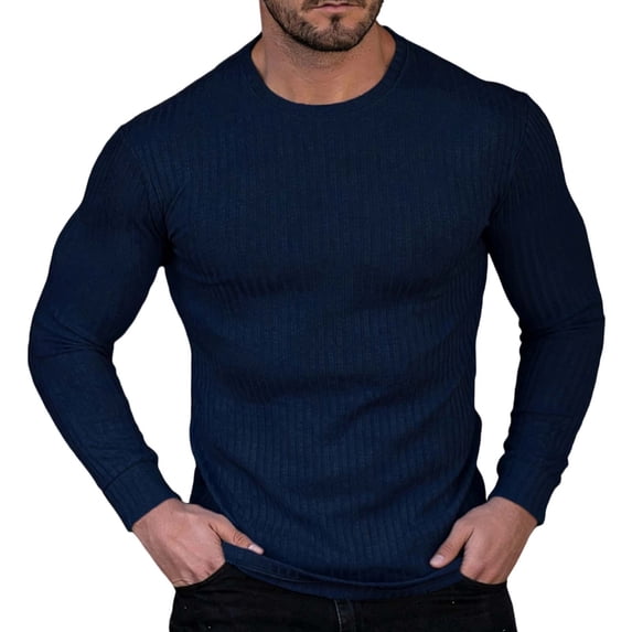 FRSASU Men's Shirts Long Sleeve T-Shirt Crew Neck Midweight Tees Classic Basic Casual Tops Plain Soft Shirt Navy