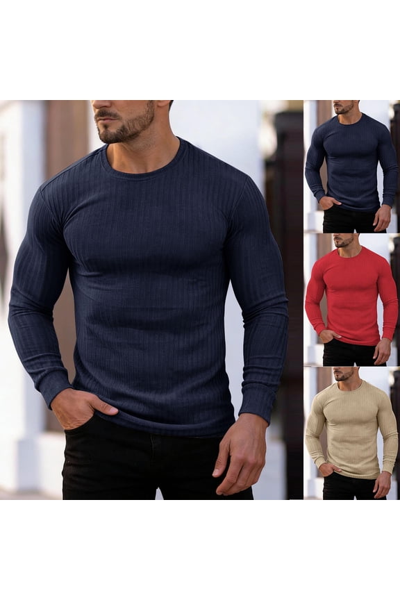 Men's Shirts Long Sleeve T-Shirt Crew Neck Midweight Tees Classic Basic Casual Tops Plain Soft Shirt Red