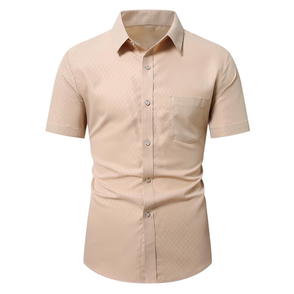 FRSASU Men's Short Sleeve Button Down Shirt Casual Solid Lightweight Stretch Blend Summer Beach Tops Beige