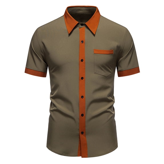 FRSASU Men's Short Sleeve Button Down Shirts Plaid Collar Casual Dress Shirt Lightweight Untucked Beach Tops Army Green