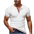 thumbnail image 1 of FRSASU Men's Short Sleeve Casual Summer T-Shirts Solid Henley Neck Button Up Pullover Tops Spring Turn Down Basic Shirt White, 1 of 8