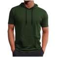 thumbnail image 1 of FRSASU Men's Short Sleeve Hooded T-Shirts Drawstring Pockets Hoodie Tops Summer Workout Casual Plain Tees Army Green, 1 of 5