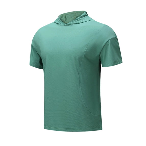 FRSASU Men's Short Sleeve Hoodie Gym Shirts Lightweight Quick-Dry Athletic Pullover Hooded Workout Fitness Tee Green