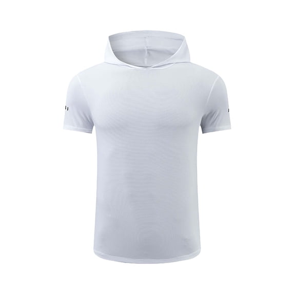 FRSASU Men's Short Sleeve Hoodie Workout Gym Athletic Cotton Lightweight Hooded T Shirts Sweatshirt White