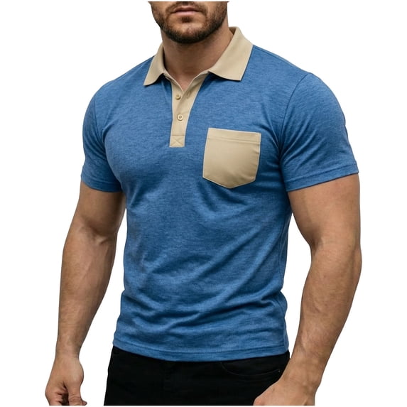 FRSASU Men's Short Sleeve Polo Shirts Casual Summer Button Basic Shirt Classic Golf Stylish Tops with Pocket Blue