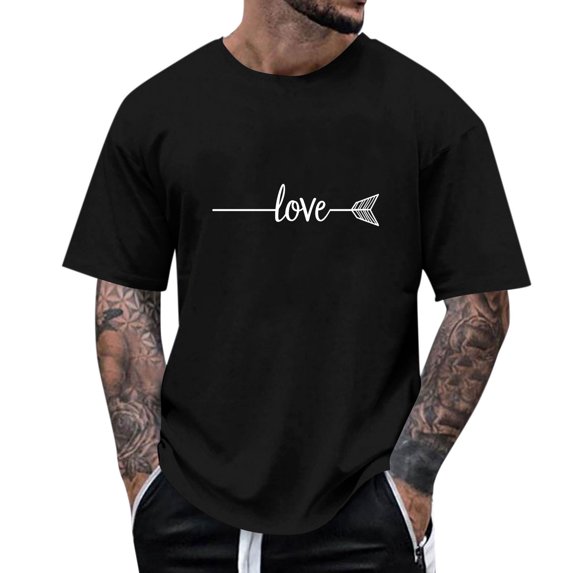 FRSASU Men’s Short Sleeve Shirts Crew Neck T-Shirt Love Print Casual Crew Neck Solid Basic Tops Black