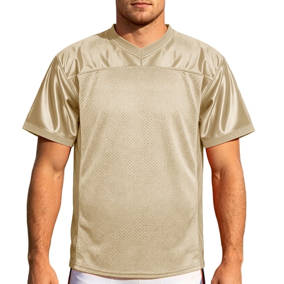 FRSASU Men's Short Sleeve Shirts V-Neck Mesh Fabric Pullovers Breathable Quick Dry Gym Workout Tops Beige