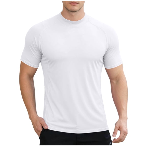 FRSASU Men's Short Sleeve UPF 50+ Sun Protection Shirts Quick Dry Athletic T-Shirt Hiking Running Swimming Rash Guard White