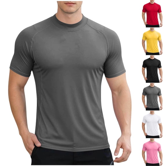 FRSASU Men's Short Sleeve UPF 50+ Sun Protection Shirts Quick Dry Athletic T-Shirt Hiking Running Swimming Rash Guard Yellow
