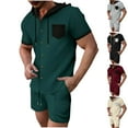 thumbnail image 1 of FRSASU Men's Short Sleeve Waffle Knitted Button Down Shirt Cardigan Sweater Hoodie and Drawstring Shorts 2 Piece Sets Wine, 1 of 7