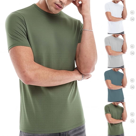 FRSASU Men's Short Sleeved Mesh Breathable Tight Fitting Sportswear Compression Elastic Fitness T-Shirt White
