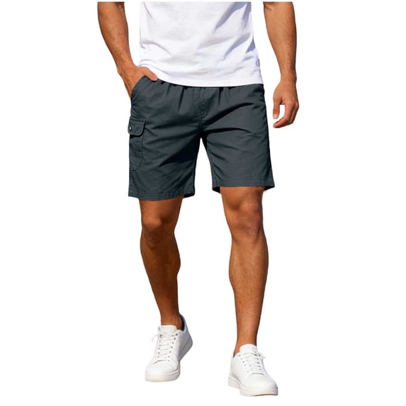 FRSASU Men's Short Summer Plus Size Elastic Waist Work Bermuda Loose Baggy Casual Cargo Short Dark Gray