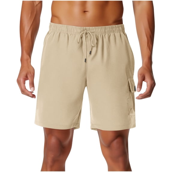 FRSASU Men's Shorts Casual Elastic Waist Drawstring Lightweight Summer Beach Vacation Bottoms with Pockets Khaki