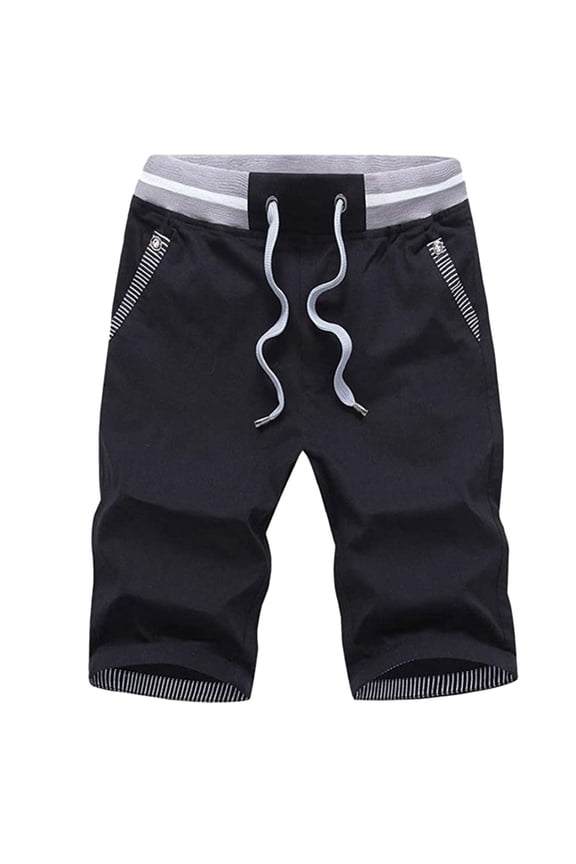 Men's Shorts Summer Casual Cotton Fashion Style Board Short Male Drawstring Elastic Waist Breeches Beach Shorts Black