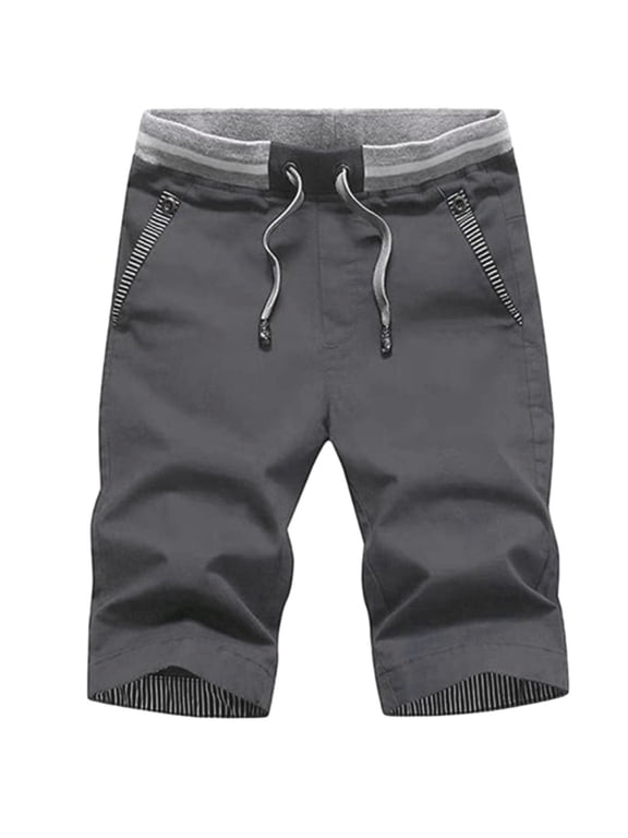 Men's Shorts Summer Casual Cotton Fashion Style Board Short Male Drawstring Elastic Waist Breeches Beach Shorts Gray