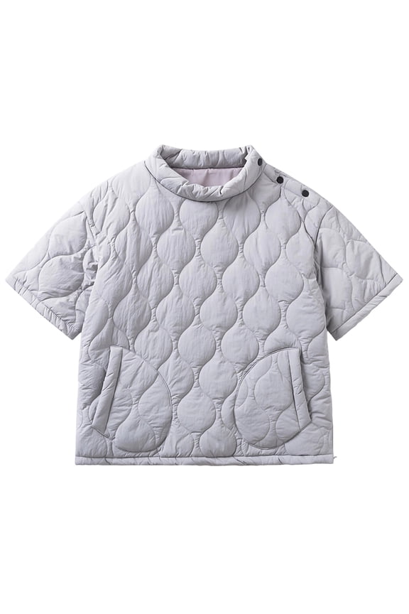 Men's Side Zipper Lightweight Loose Softshell Cotton Pullover Top Short Sleeve Windproof Warm Puffer Down Jackets for Golfing Hiking Running Gray