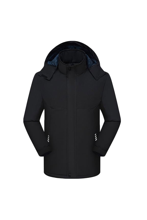 Men's Ski Jacket Warm Winter Snow Coat Resistant and Warm Outdoor Mountain Windbreaker Snowboarding Jacket Hooded for Hiking Traval Black