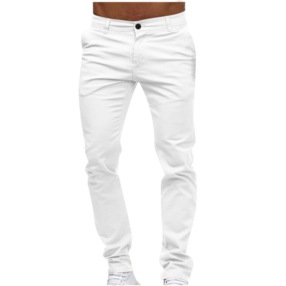 FRSASU Men's Skinny Fit Straight Leg Pants Slim Stretch Work Trousers for Straight Loose Comfortable Wear White