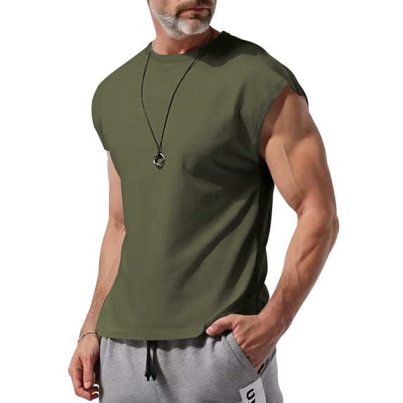 FRSASU Men's Sleeveless Gym Workout Tank Tops Sleeveless Athletic Muscle Training Bodybuilding T-Shirts Army Green