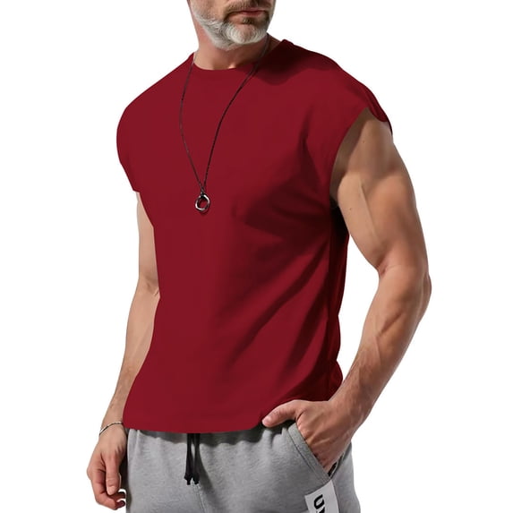 FRSASU Men's Sleeveless Gym Workout Tank Tops Sleeveless Athletic Muscle Training Bodybuilding T-Shirts Red
