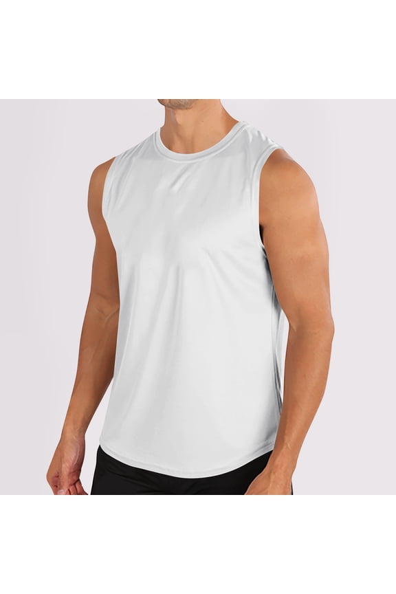 Men's Sleeveless Shirts Quick Dry Tank Tops Sun Protection Athletic Gym Workout Muscle Shirts White