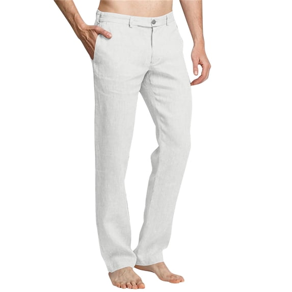 FRSASU Men's Slim Fit Golf Pants Stretch Lightweight Suit Pants for Business Work Casual with Pocket White